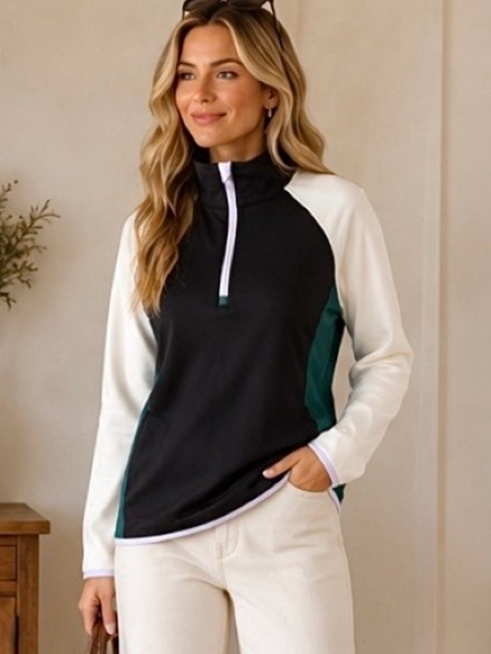 NWT Talbots Colorblock Quarter Zip Pullover Long Sleeve Athleisure Size L